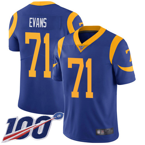 Los Angeles Rams Limited Royal Blue Men Bobby Evans Alternate Jersey NFL Football #71 100th Season Vapor Untouchable